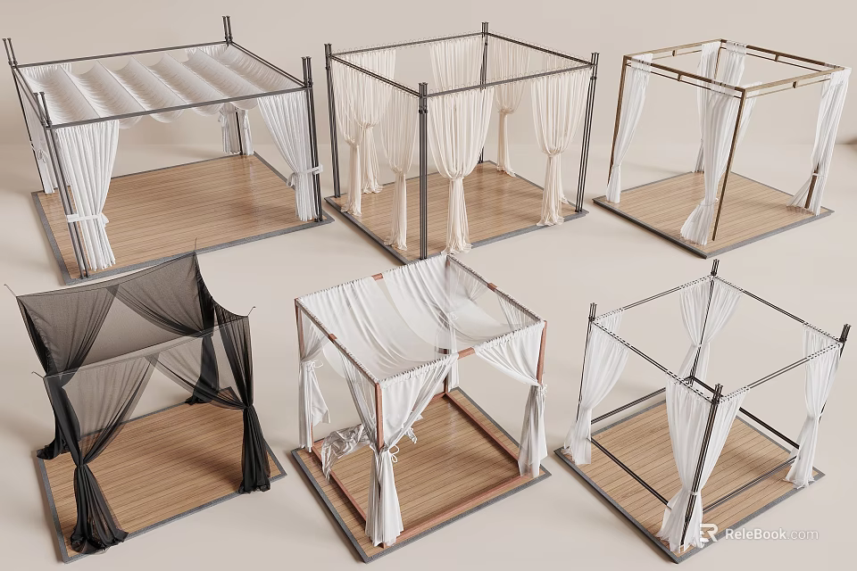 Stylish Ceiling Drapes With Different Frame Designs And Color Variations For Interior Decor 3d model 