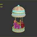 Colorful Mini Carousel Toy With Pink White Striped Canopy And Colored Animal Figures