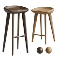 Modern Wooden Bar Stools In Two Wood Tones With Curved Seat And Slender Legs