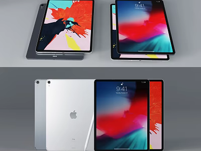 Silver Apple iPad Tablet with Vibrant Color Display and Back Apple Logo 3d model