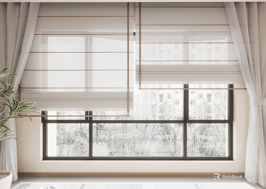White Window Blinds in Modern Interior With Light Filtering Design And Natural View 3d model 