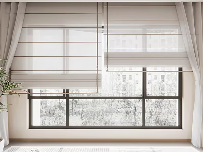 White Window Blinds in Modern Interior With Light Filtering Design And Natural View 3d model