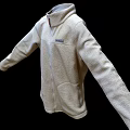 White Fleece Jacket With Zippered Front Stand Up Collar And Long Sleeves
