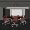 Elegant Modern Conference Table With Brown Chairs Projection Screen And Windows 3d model