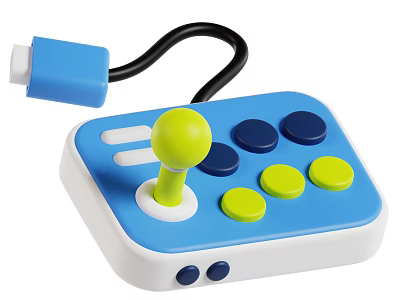 Board Game Entertainment Controller With Yellow Joystick Colorful Buttons Blue White Body Black Cable 3d model