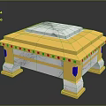 Decorative Household Item With Gold Frame White Marble Top And Colorful Gemstone Accents