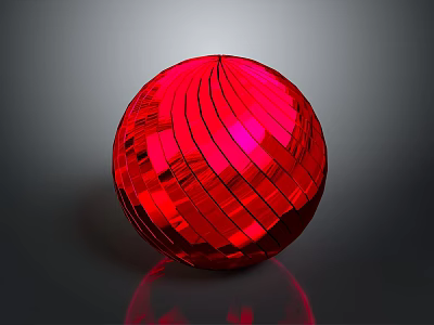 Red Reflective Disco Ball Stage Equipment With Shiny Stripes And Glossy Surface 3d model