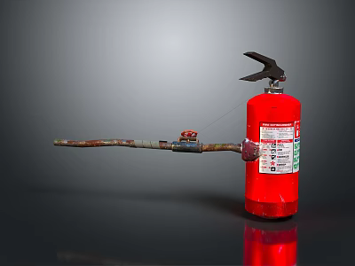 Red Fire Extinguisher With Hose Nozzle And Safety Instruction Label For Home Use 3d model