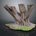 Natural Wood Tree Stump And Stone Base Decorative Art With Textured Design