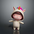 3D Cute Game and Movie Character in White Unicorn Costume With Colorful Horn