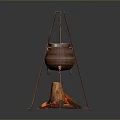 Traditional Copper Cooking Pot on Tripod Stand with Flaming Base for Household Cooking