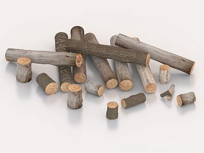 Natural Stone And Wood Logs Collection With Various Sizes Pieces And Texture 3d model