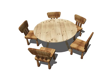 Round Wooden Kids Table With Four Matching Chairs For Play And Study 3d model