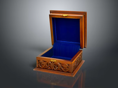 Wooden Display Cabinet Shelf Featuring Carved Design Blue Velvet Lining and Golden Hardware 3d model