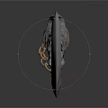 Decorative Battle Axe With Metallic Finish Golden Patterns Dragon Head Handle Chain And Sharp Blade