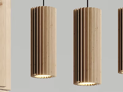 Modern Minimalist Wooden Pendant Lights With Vertical Ribbed Design And Natural Warm Glow 3d model