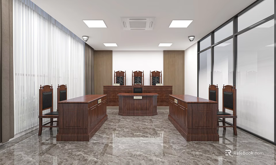 Modern Conference Room Interior With Wooden Tables Chairs Marble Floor And Large Windows 3d model 