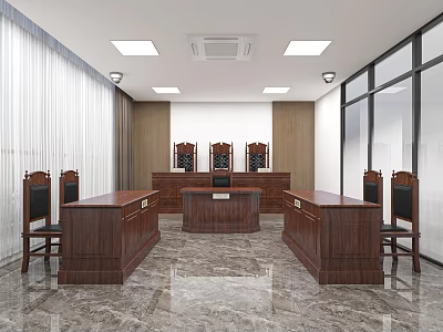 Modern Conference Room Interior With Wooden Tables Chairs Marble Floor And Large Windows 3d model