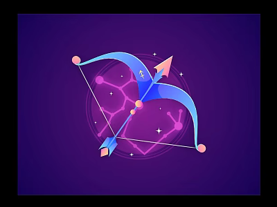 Blue Bow With Arrow And Pink Lines On Purple Background With Stars 3d model