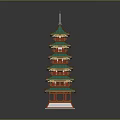 Traditional Chinese Pagoda Model Multi Tiered Design With Green Roofs Red Base And Ornate Details
