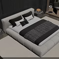 Modern Double Bed with Plush Headboard Soft Bedding Pillows and Bedside Lamp on Beige Rug