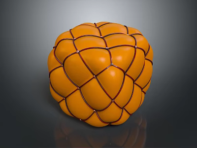 Modern Orange Spherical Sofa Stool With Grid Pattern Design And Smooth Surface 3d model