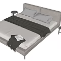 Modern Double Bed Design With Gray Upholstered Headboard White And Gray Bedding And Side Tables