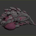 3D Rendered Sci-Fi Fantasy Creature Character With Pink Gray Mushroom Protrusions And Organic Tentacles