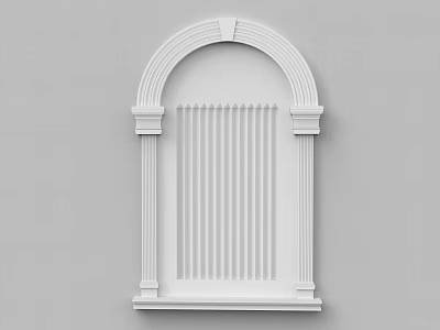 White Wall With Arched Top Side Pillars Vertical Stripes And Bottom Shelf 3d model