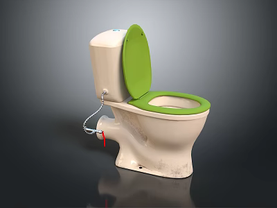Beige Toilet With Green Lid And Seat Traditional Tank Design Classic Bathroom Fixture 3d model