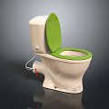 Beige Toilet With Green Lid And Seat Traditional Tank Design Classic Bathroom Fixture