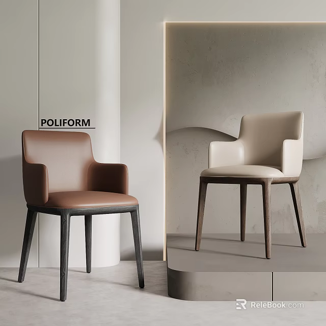 POLIFORM Modern Brown and Cream Leather Dining Chairs in Minimalist Interior Setting 3d model 