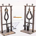 Vintage Industrial Equipment With Wooden Frame And Metal Mechanical Press Parts