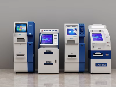 Modern Public Service Self Service Kiosks With Digital Screens And Operation Panels 3d model