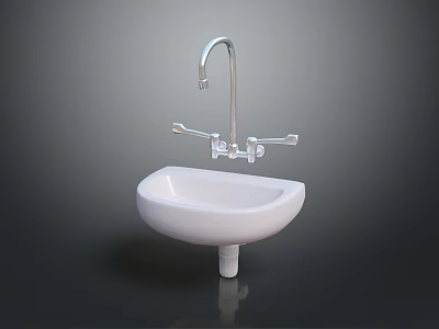 White Wall Mounted Bathroom Basin With Silver Faucet And Modern Design 3d model