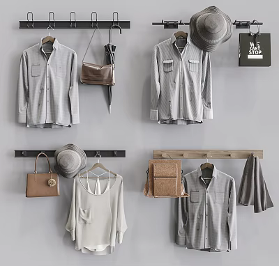 Wall Mounted Hooks For Organizing Hanging Shirts Bags Hats And Accessories 3d model