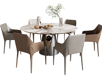 Dining Table and Chair Combination Round Dining Table Dining Chair Single Chair Dining Table Jewelry Ornaments 3d model