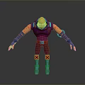 3D Game Movie Character With Purple Vest Brown Pants Blue Boots And Orange Accents