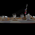 Military Warship Deck Displaying Colorful Flags Naval Guns And Upper Structure Details