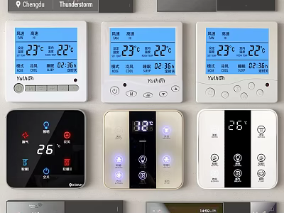 Modern Thermostat Switch Panels With Digital Temperature Display And Multiple Colors 3d model
