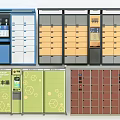 Public Smart Lockers With Colorful Design Multiple Compartments And Digital Screens 3d model