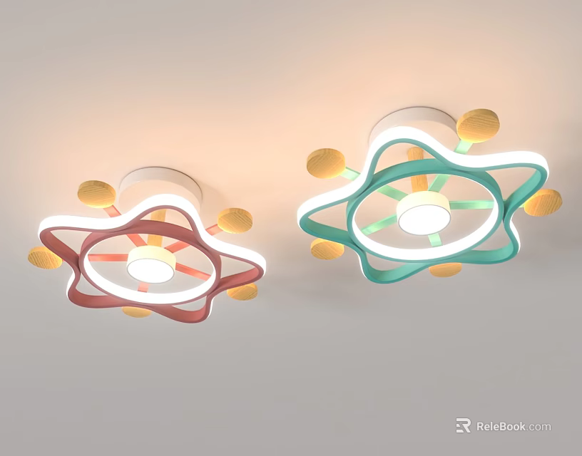 Modern Geometric Ceiling Lights With Red And Green Circular Design And Decorative Elements 3d model