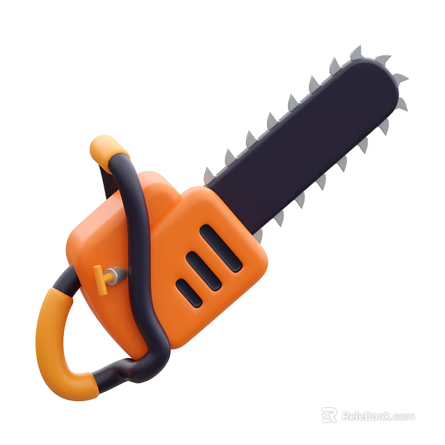 Cartoon Style Chainsaw With Orange And Black Design 3d model 