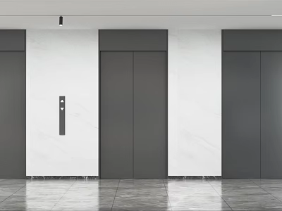 Modern Elevator Hallway With Gray Doors White Walls And Polished Tiled Flooring 3d model