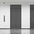 Modern Elevator Hallway With Gray Doors White Walls And Polished Tiled Flooring