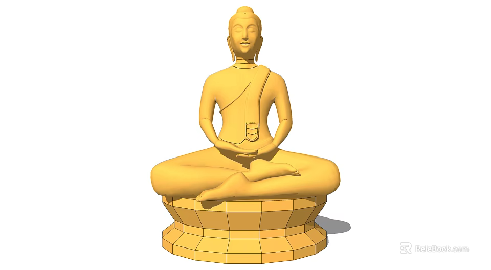 Exquisite Buddha Sculpture Carving With Sitting Cross Legged Posture And Pedestal 3d model 