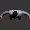 Man in Blue and White Striped Pajamas with Arms Outstretched Against Dark Background