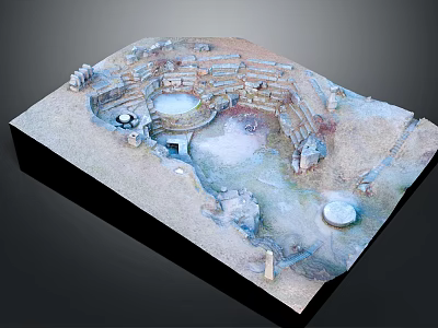Detailed Ancient Ruins Model With Circular Steps Sunken Area And Stone Relics 3d model