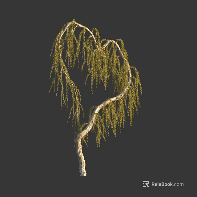 Heart Shaped Branch Tree With Hanging Green Leaves On Dark Background 3d model 