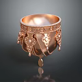Ornate Rose Gold Decorative Cup With Beaded Trim And Hanging Pendants